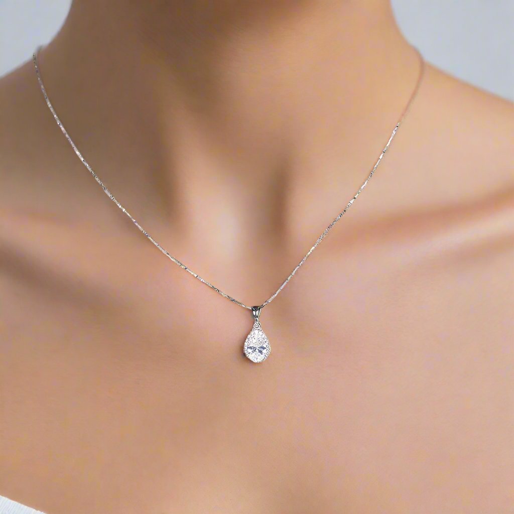Layla .75CT Oval Cut Halo OB Simulated Diamond Pendant for Women Bridal Engagement Wedding Anniversary Gift
