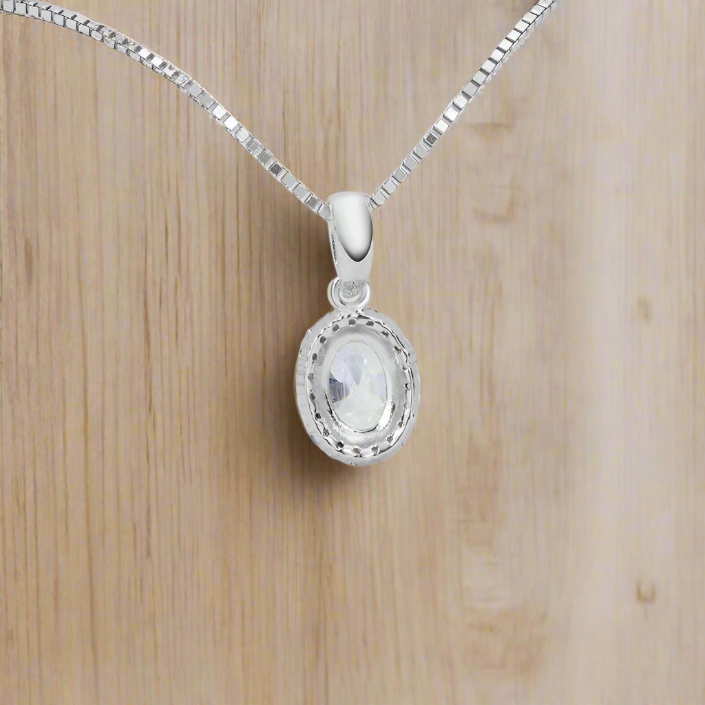 Layla .75CT Oval Cut Halo OB Simulated Diamond Pendant for Women Bridal Engagement Wedding Anniversary Gift