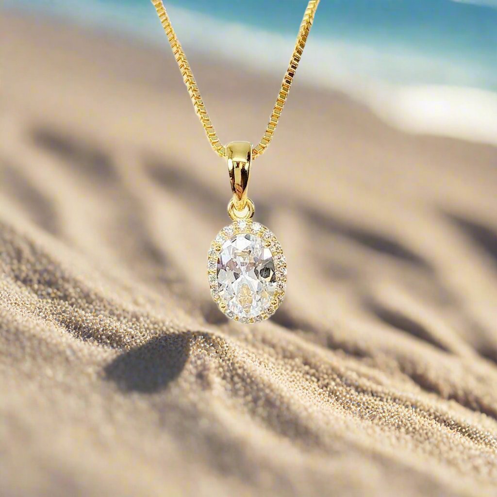 Layla .75CT Oval Cut Halo OB Simulated Diamond Pendant for Women Bridal Engagement Wedding Anniversary Gift