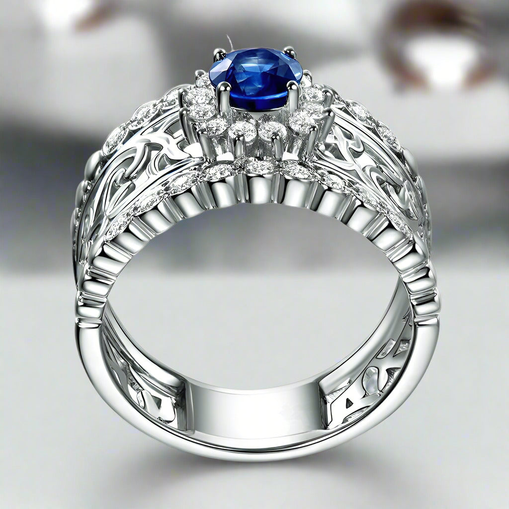 Léonie En Bleu .80CT Filigree Band OB Simulated Diamond Ring for Women Bridal Engagement Wedding Anniversary Gift