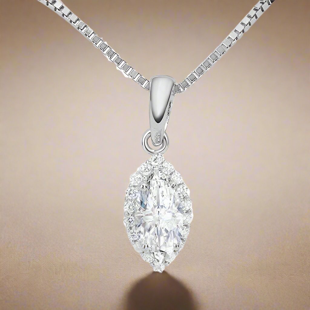 Loralei .5CT Marquise Cut Halo OB Simulated Diamond Solitaire Pendant for Women Bridal Engagement Wedding Anniversary Gift