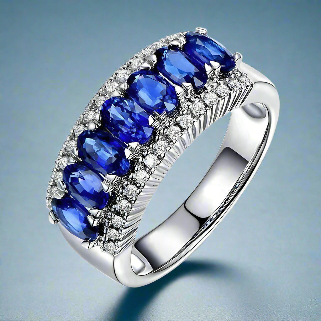 Charlaine En Bleu 3.5CTW Oval and Pavé Band OB Simulated Diamond Ring for Women Bridal Engagement Wedding Anniversary Gift
