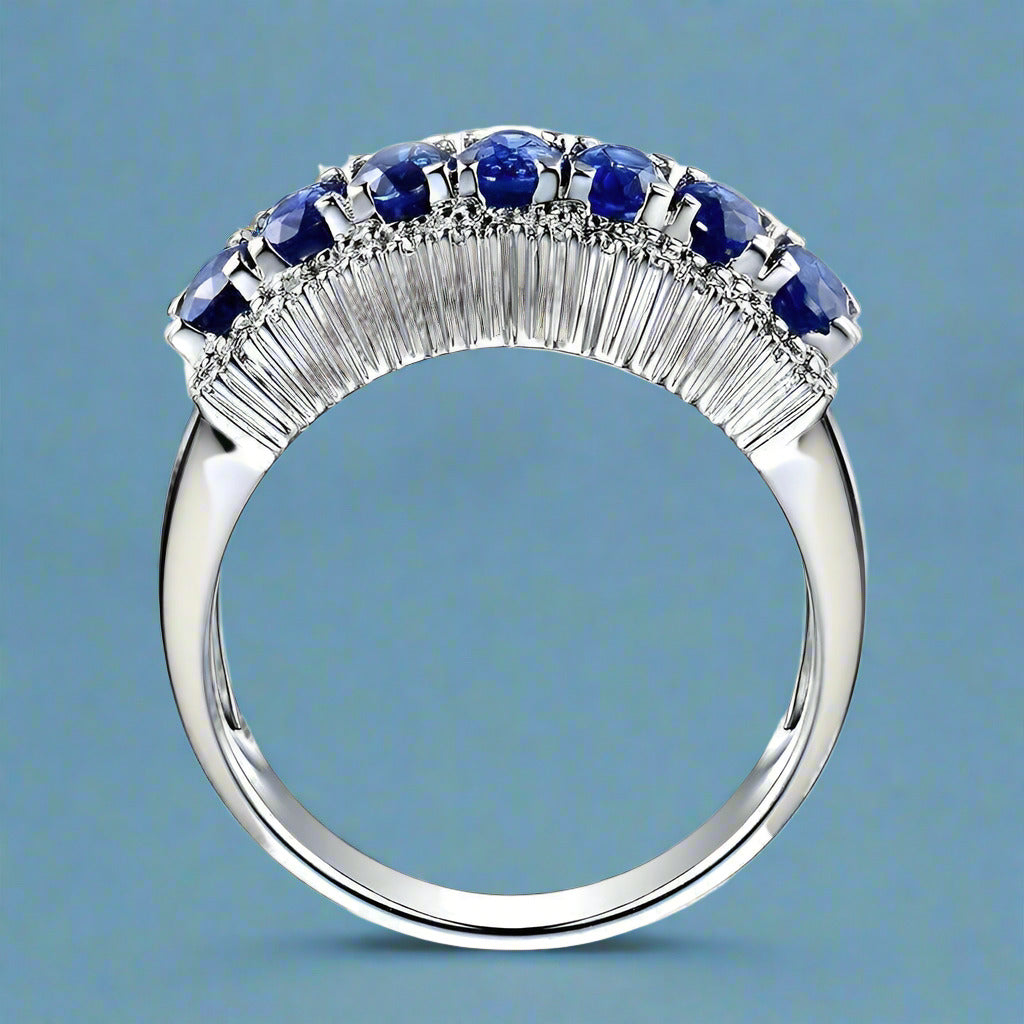 Charlaine En Bleu 3.5CTW Oval and Pavé Band OB Simulated Diamond Ring for Women Bridal Engagement Wedding Anniversary Gift