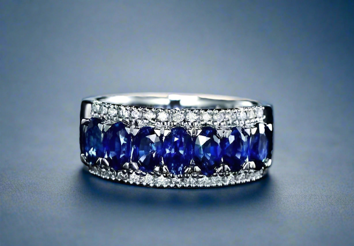 Charlaine En Bleu 3.5CTW Oval and Pavé Band OB Simulated Diamond Ring for Women Bridal Engagement Wedding Anniversary Gift