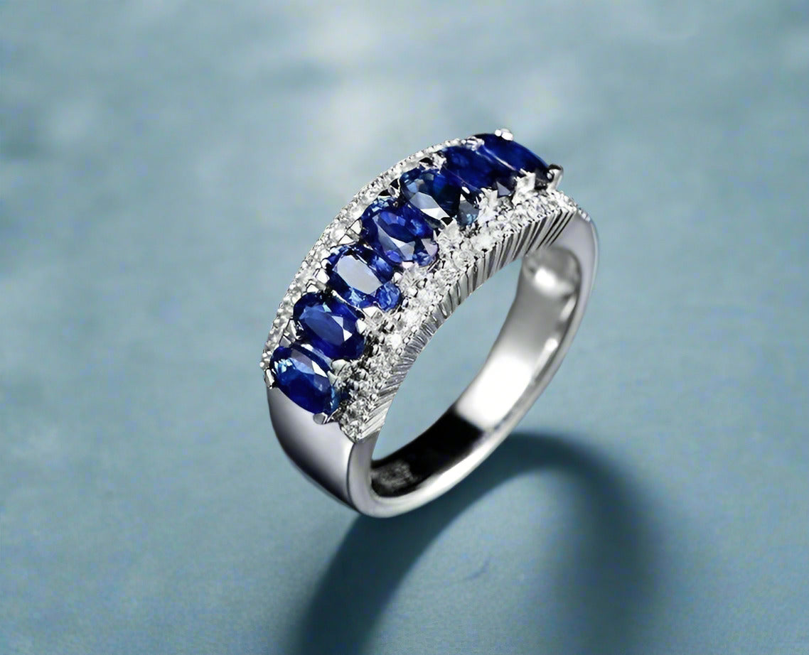 Charlaine En Bleu 3.5CTW Oval and Pavé Band OB Simulated Diamond Ring for Women Bridal Engagement Wedding Anniversary Gift