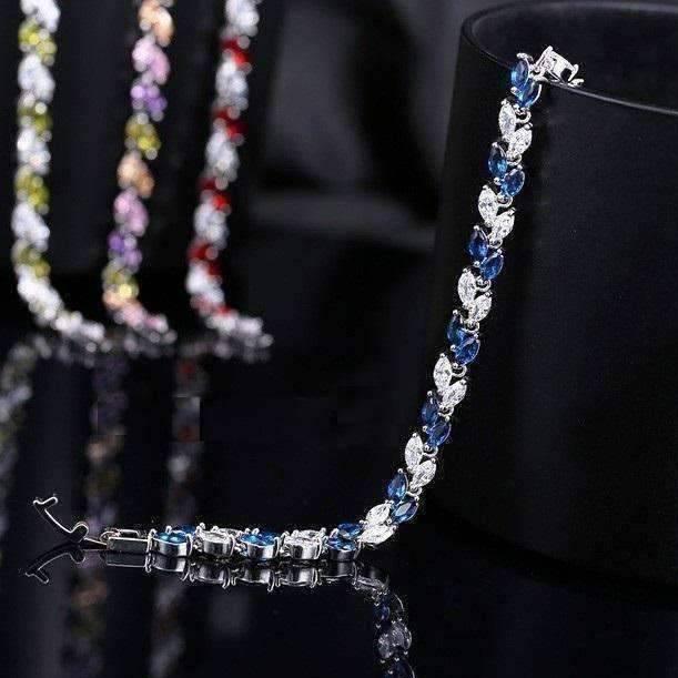 Sapphire Marquise Leaf Swiss CZ Diamonds Tennis Bracelet for Women Special Occasion Birthday Anniversary