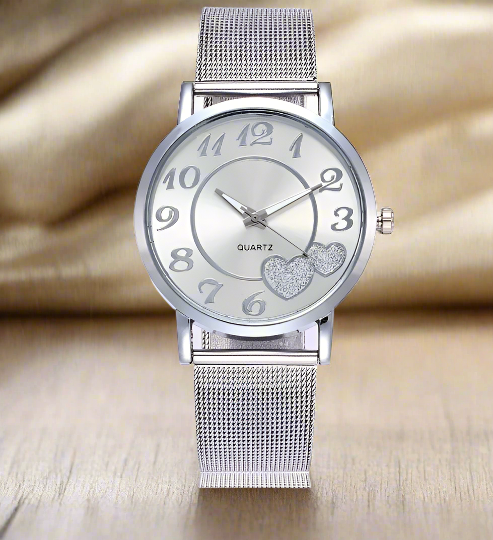 Glittery Hearts Ladies Mesh Band Watch for Woman