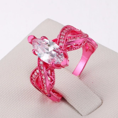 Metallic Pink Marquise Cut CZ Solitaire Ring