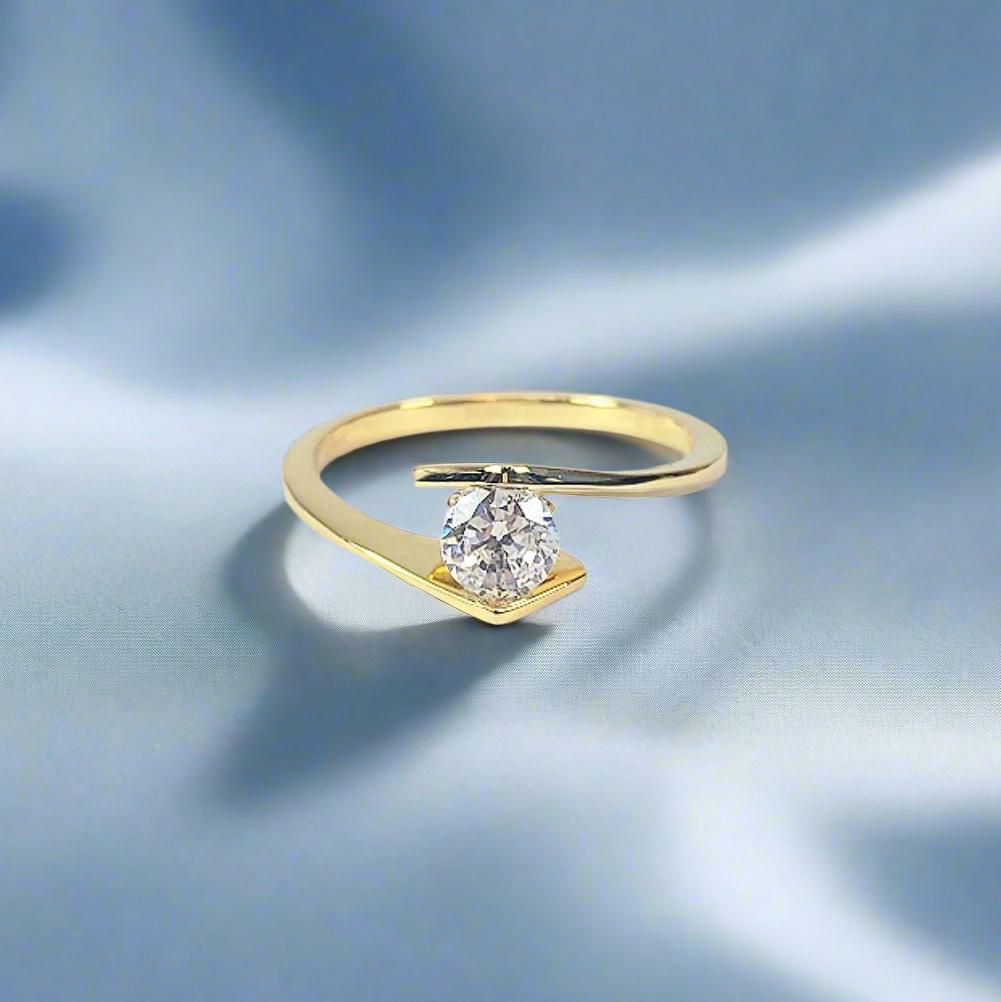Mia D'ora .50CT Tension Set Bypass Ring for Women – Elegant OB Simulated Diamond Engagement Ring Bridal Engagement Wedding Anniversary Gift