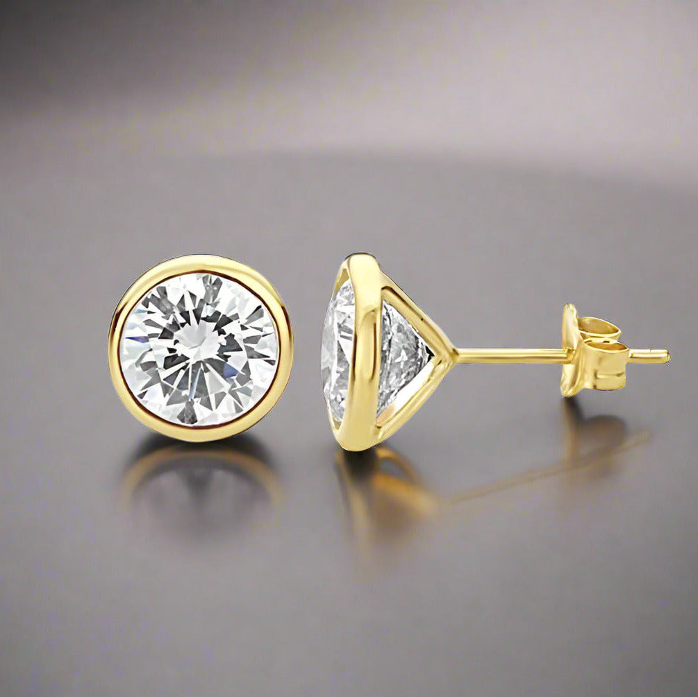 Modérna D'ora Bezel Set OB Simulated Diamond Solitaire Stud Earrings for Women Bridal