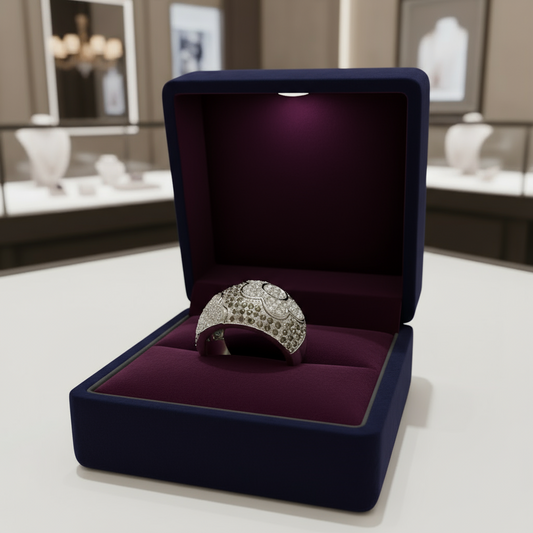 Moonlit Garden Floral Motif Micro Pavé Cubic Zirconia Large Dome Cocktail Fashion Ring for Women Special Occasions