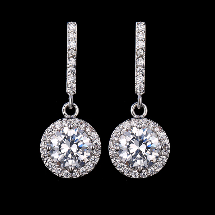 ON SALE - Operetta Halo Zirconia Bar Drop Earrings