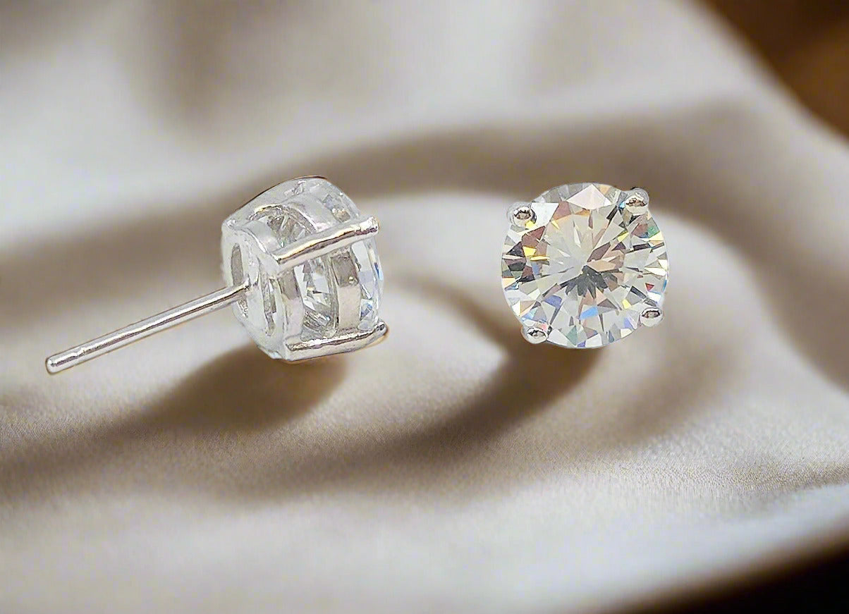 Opulence Round OB Simulated Diamond Solitaire Sterling Silver Platinum Plated Stud Earrings for Women Engagement Bridal Wedding Anniversary Gift