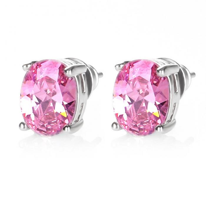 Pink Ice Zirconia Oval Solitaire Stud Earrings