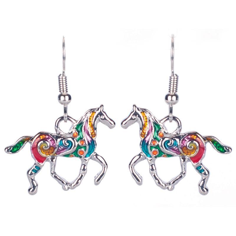 Painted Pony Enamel Horse Earrings for Women