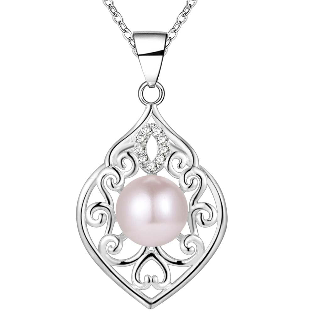 Fine Filigree Silver Pearl Bead Cz Necklace Pendant for Women Special Occasion