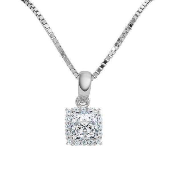 Delphine .5CT Princess Cut Halo OB Simulated Diamond Solitaire Pendant for Women Bridal Engagement Wedding Anniversary Gift