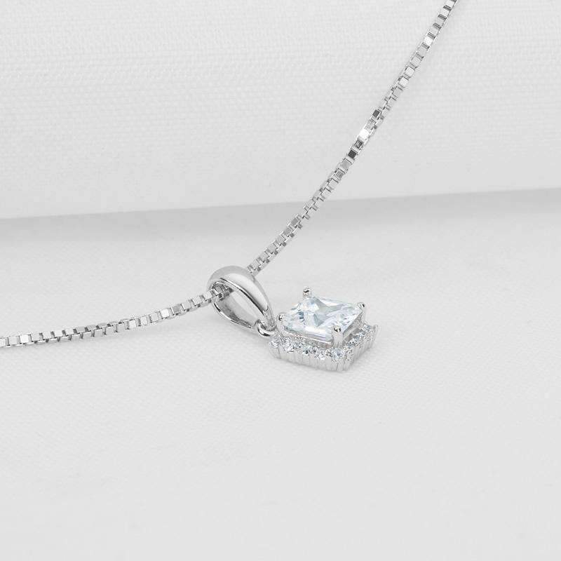 Delphine .5CT Princess Cut Halo OB Simulated Diamond Solitaire Pendant for Women Bridal Engagement Wedding Anniversary Gift
