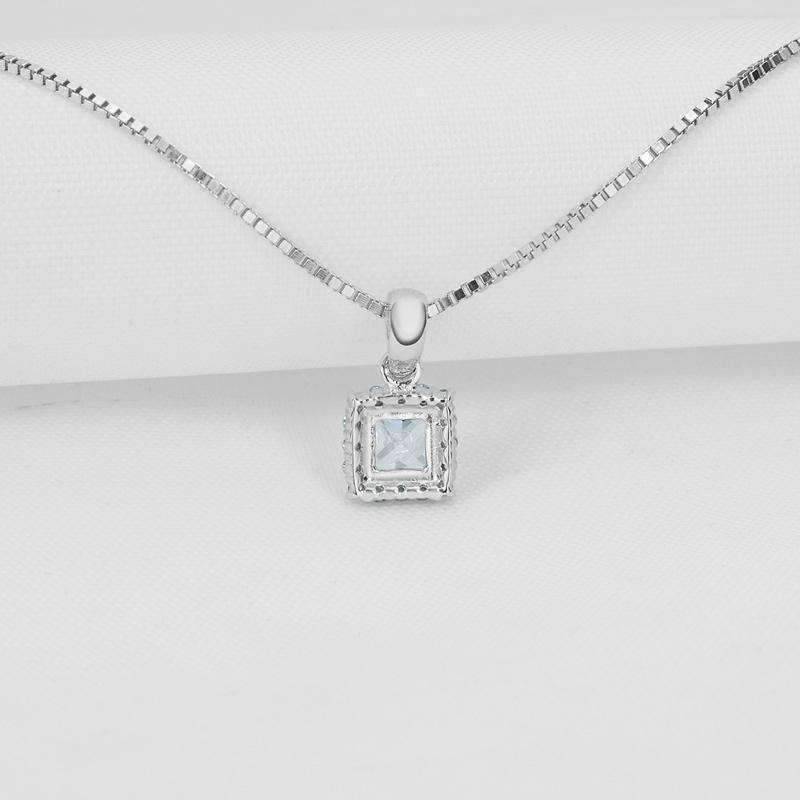 Delphine .5CT Princess Cut Halo OB Simulated Diamond Solitaire Pendant for Women Bridal Engagement Wedding Anniversary Gift