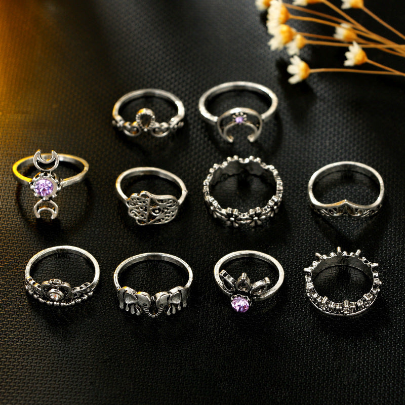 Purple Reign Boho Midi-Knuckle Rings Set of 10