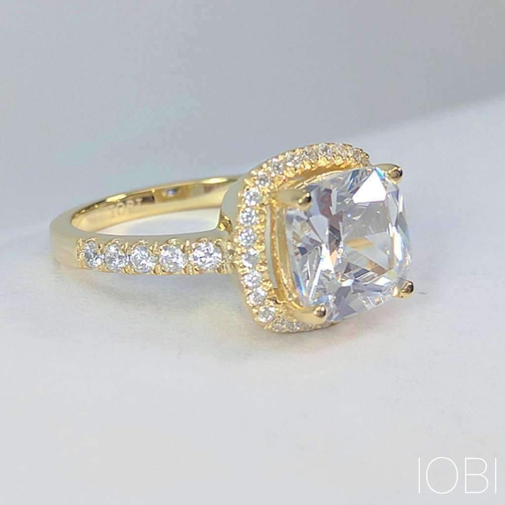 Regina D'ora 3CT Cushion Cut Halo OB Simulated Diamond Ring for Women Wedding Engagement Bridal