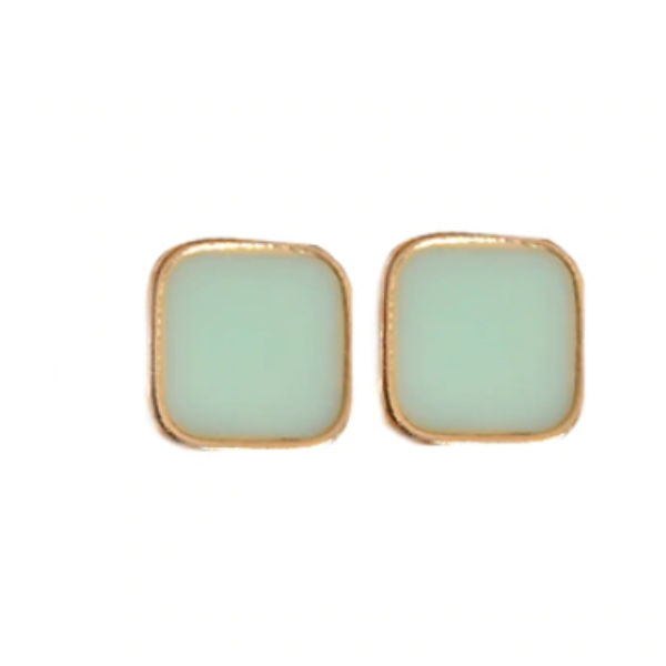 Geometric Mint Button Stud Earrings
