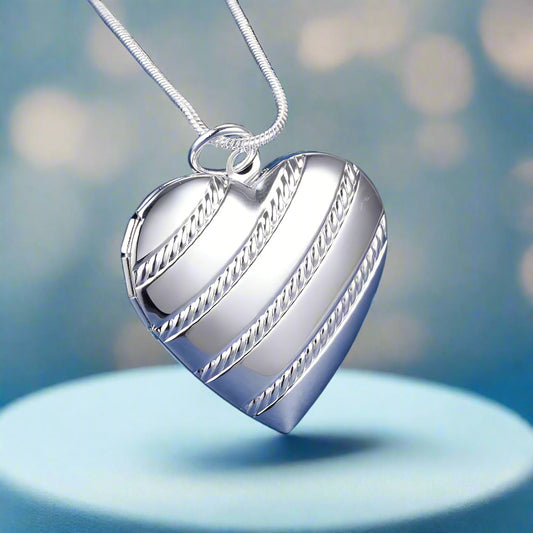 Rope Motif Sterling Silver Heart Locket Necklace for Woman