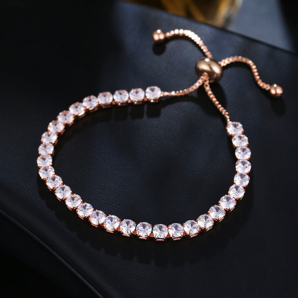 Luxurious 14K Gold Plated Swiss CZ Lariat Tennis Bracelet – Adjustable & Versatile