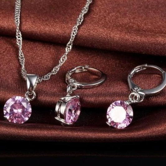 Secret Solitaire Round Austrian Crystal Necklace & Earrings Set