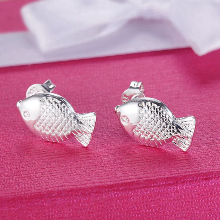 Nice Catch Silver Fish Stud Earrings