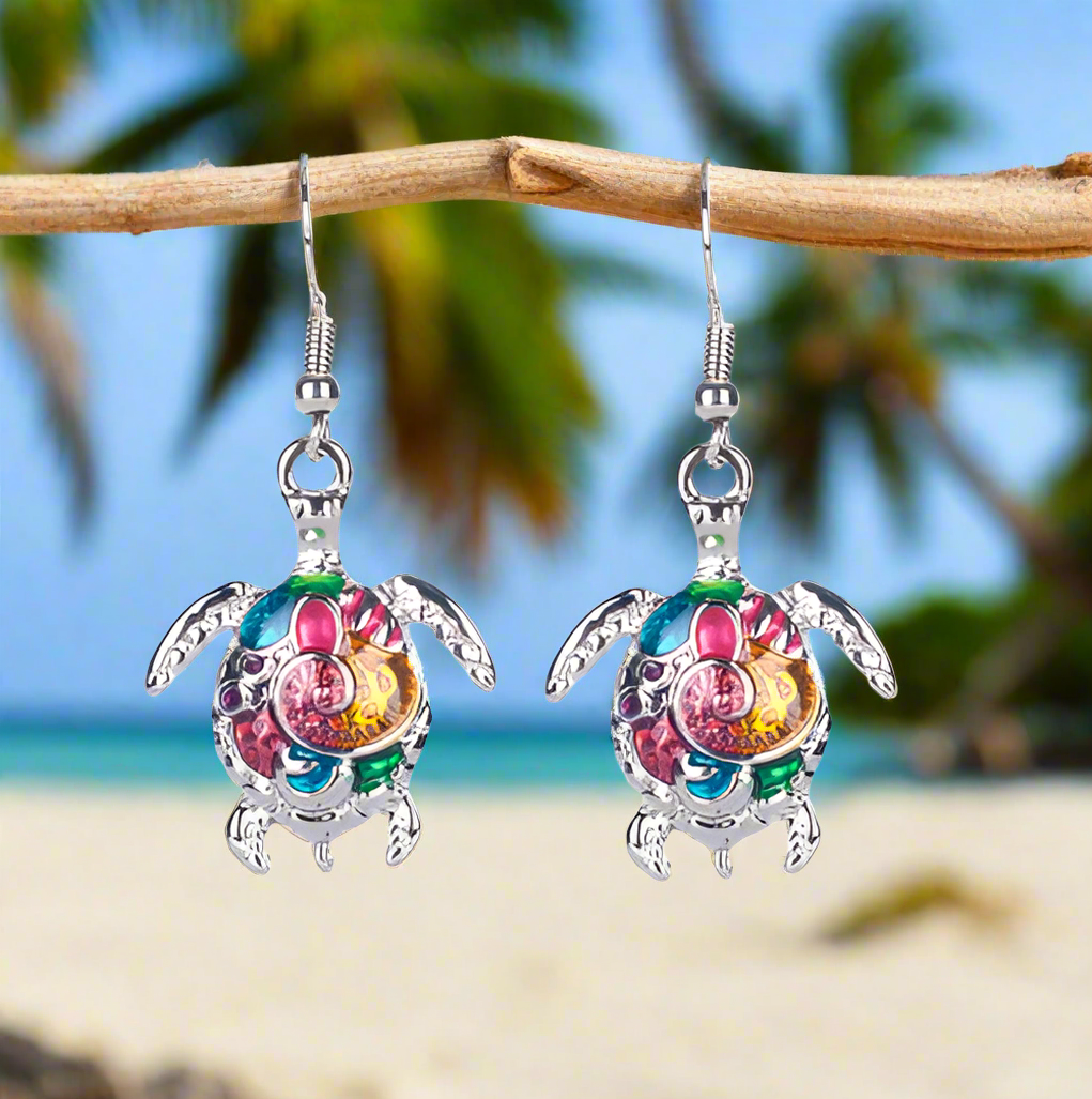 Artsy Sea Turtle Enamel Earrings for Woman