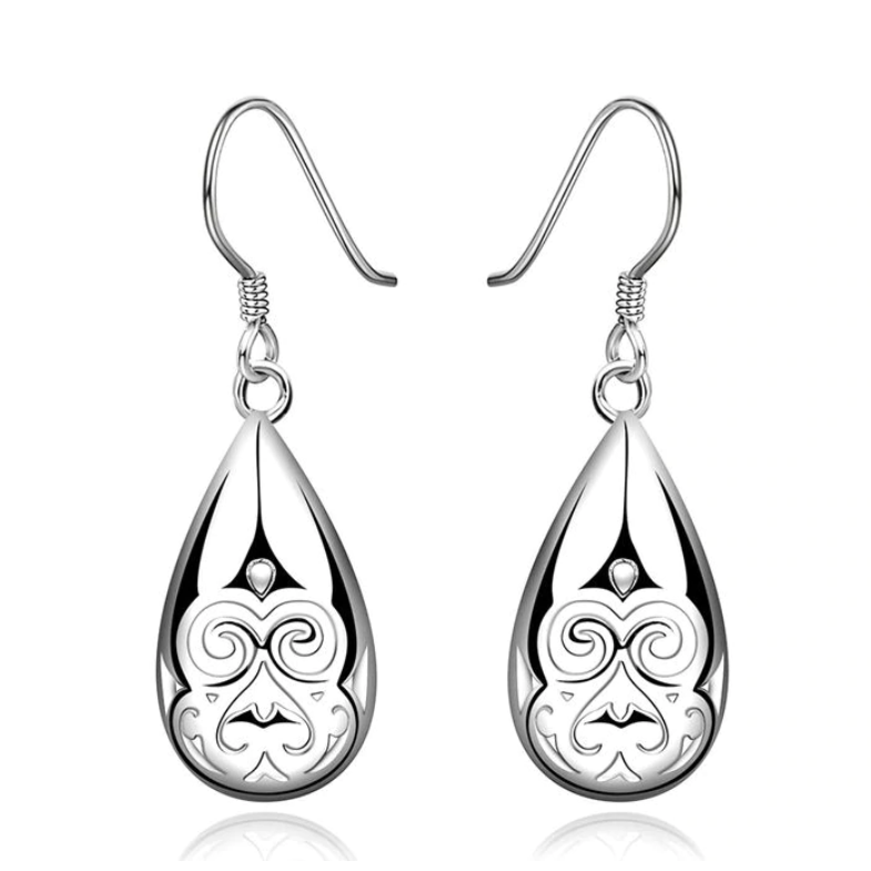 French Cut Design Silver Earrings