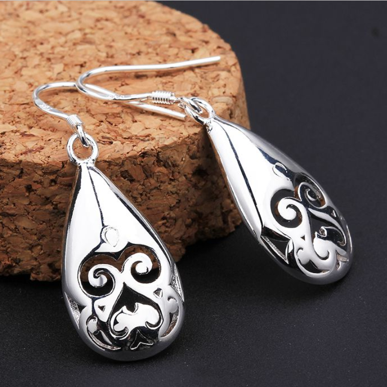 French Cut Design Silver Earrings