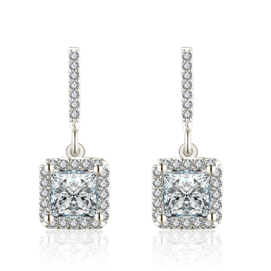 Soirée Princess Cut Halo Zirconia Earrings for Women