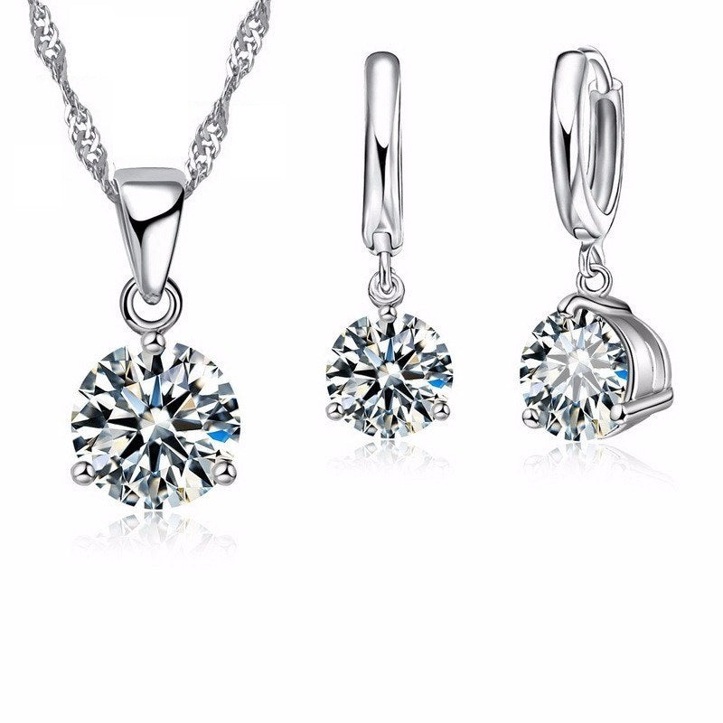 Secret Solitaire Round Austrian Crystal Necklace & Earrings Set