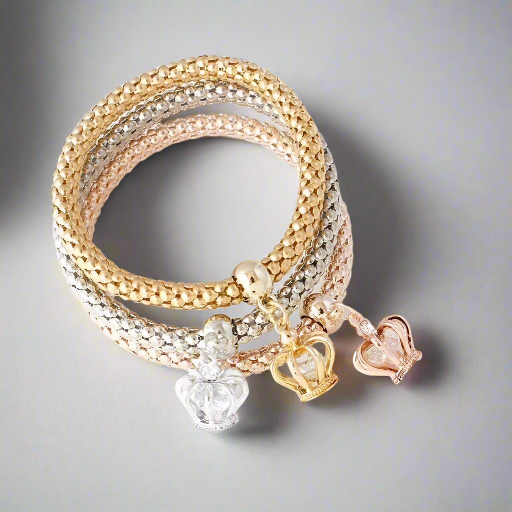 Her Majesty Tri-Color Austrian Crystal Stretch Bracelet Set