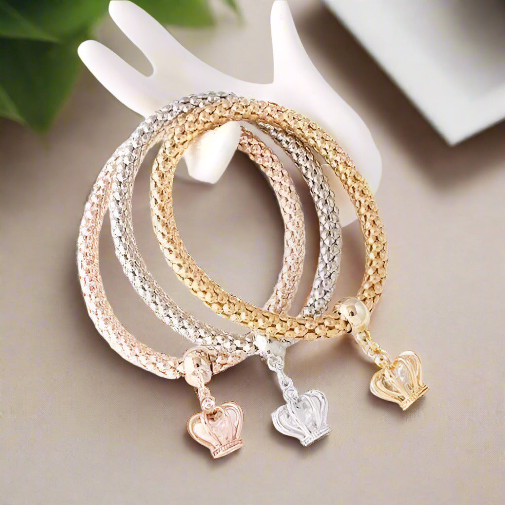 Her Majesty Tri-Color Austrian Crystal Stretch Bracelet Set