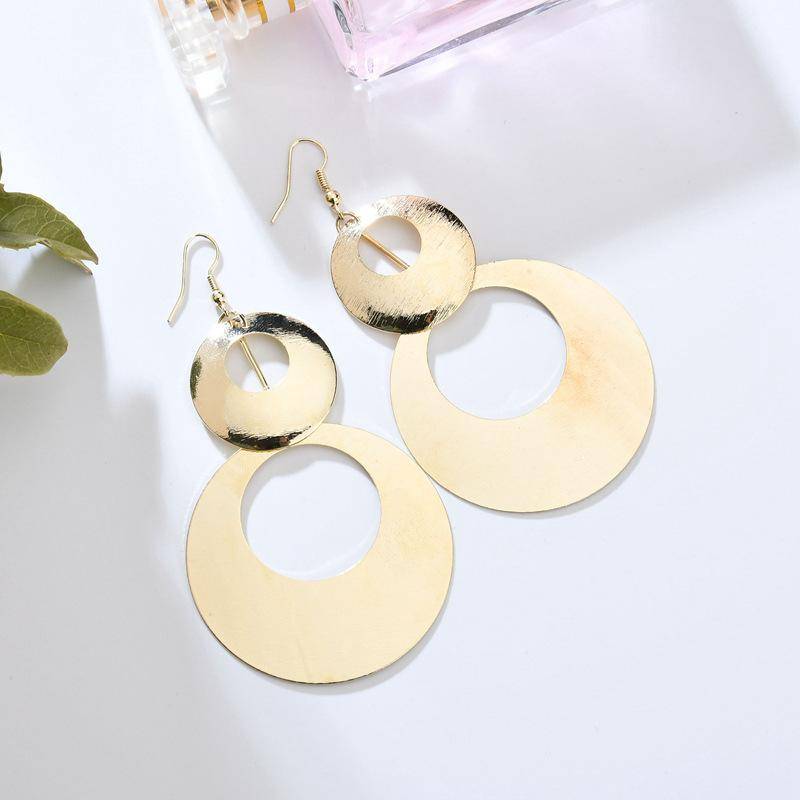 Dangling Double Disc Earrings in Gold or Silver