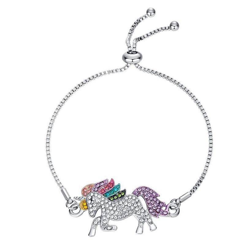 14K White Gold Plated Rainbow Crystal Unicorn Shiny And Sparkly Bracelet for Woman Special Occasion Birthday Holiday