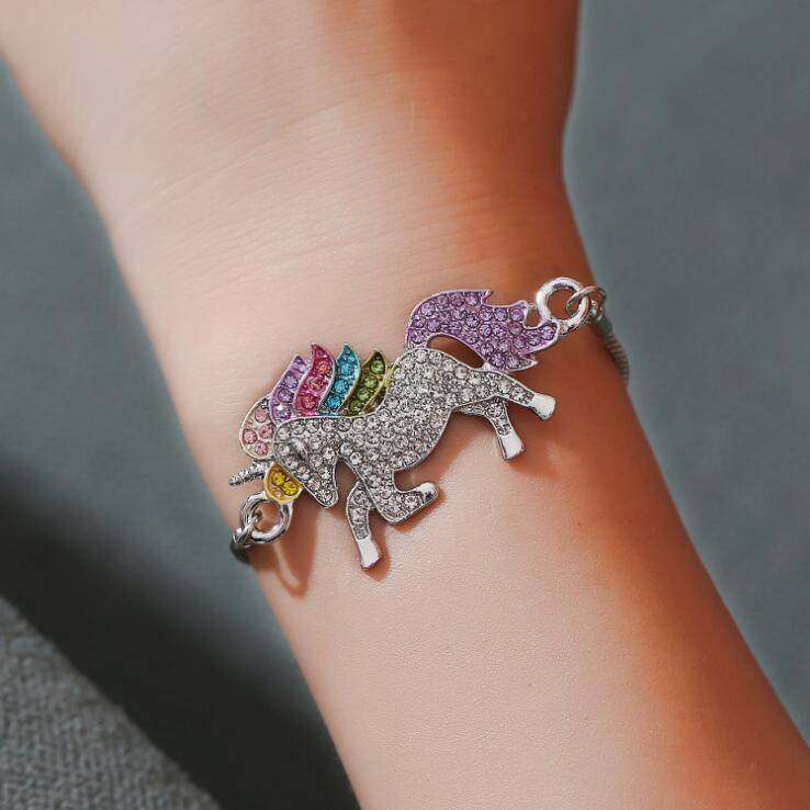 14K White Gold Plated Rainbow Crystal Unicorn Shiny And Sparkly Bracelet for Woman Special Occasion Birthday Holiday