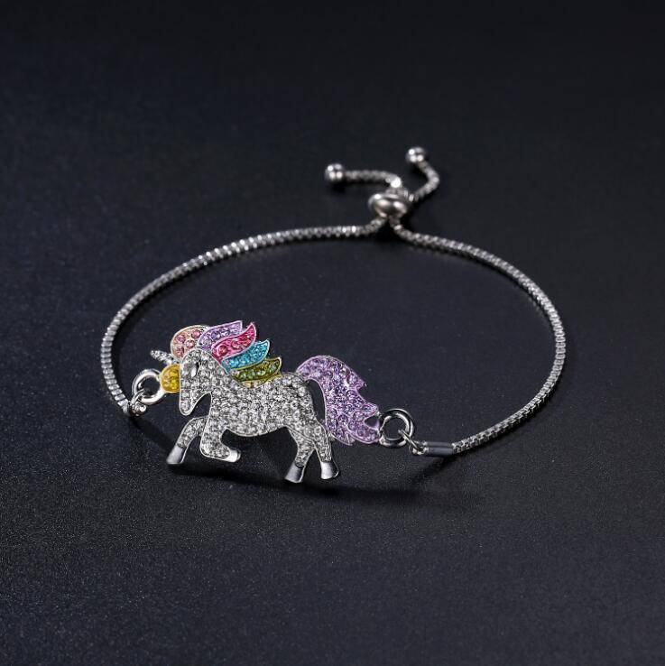 14K White Gold Plated Rainbow Crystal Unicorn Shiny And Sparkly Bracelet for Woman Special Occasion Birthday Holiday