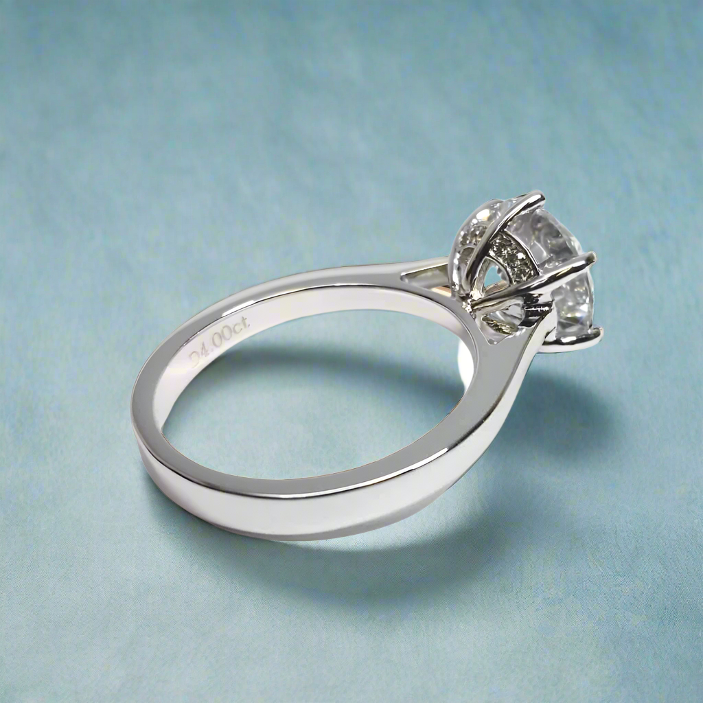 Victoria 14K White Solid Gold 4CT Round Cut OB Simulated Diamond Solitaire Ring for Woman Engagement