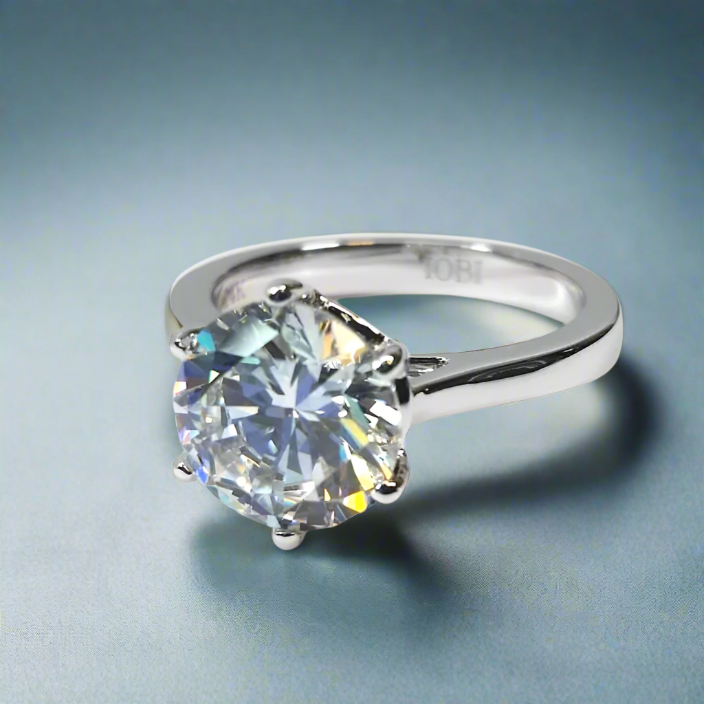 Victoria 14K White Solid Gold 4CT Round Cut OB Simulated Diamond Solitaire Ring for Woman Engagement