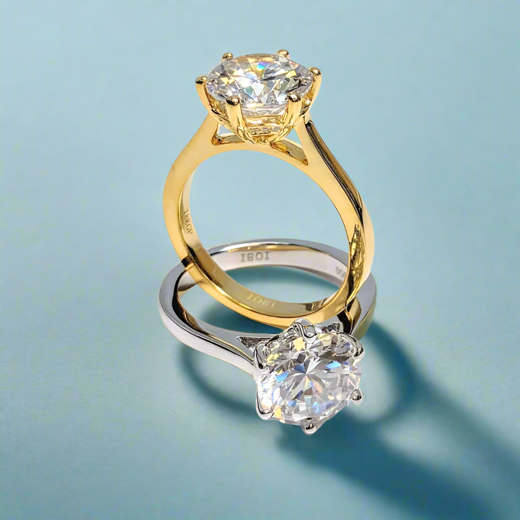 Victoria 14K White Solid Gold 4CT Round Cut OB Simulated Diamond Solitaire Ring for Woman Engagement