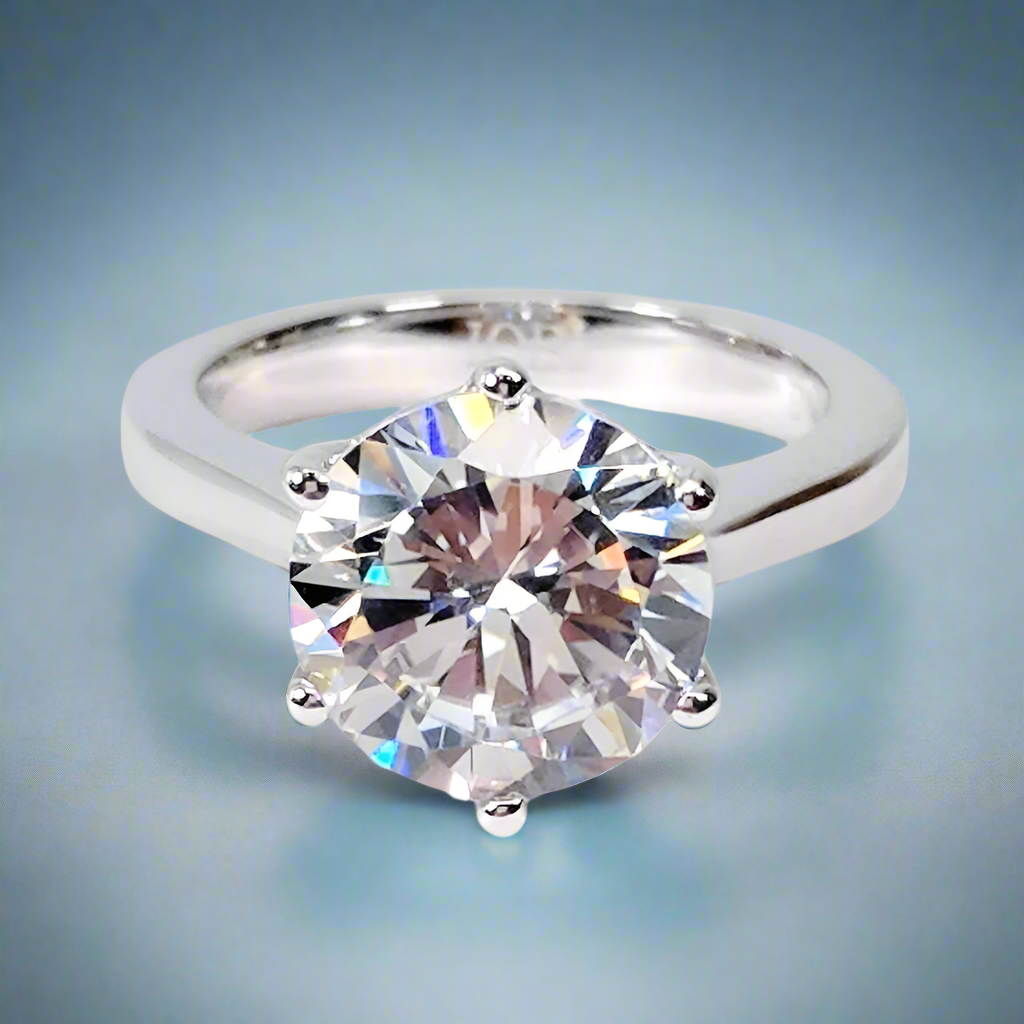Victoria 14K White Solid Gold 4CT Round Cut OB Simulated Diamond Solitaire Ring for Woman Engagement