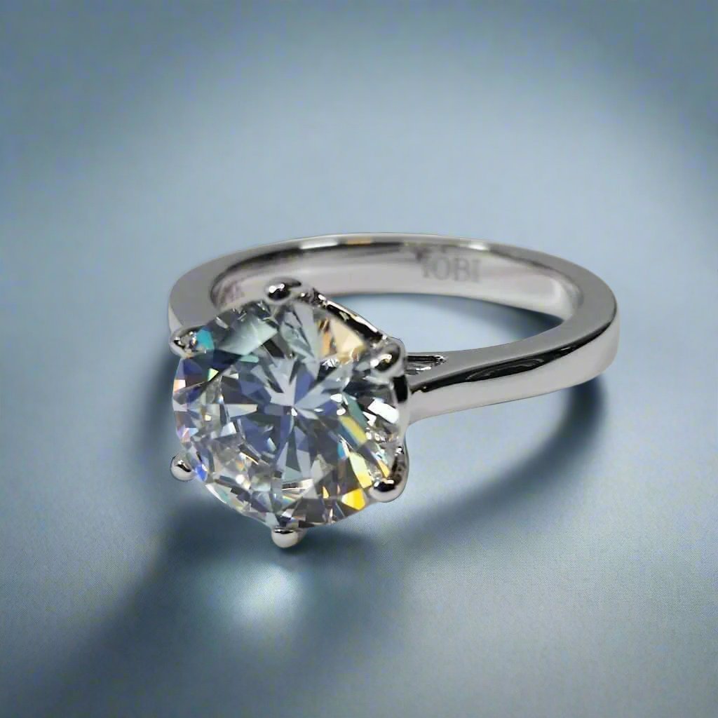 Victoria 4CT Round Cut OB Simulated Diamond Solitaire Sterling Silver Platinum Plated Ring for Woman Special Occasion Engagement
