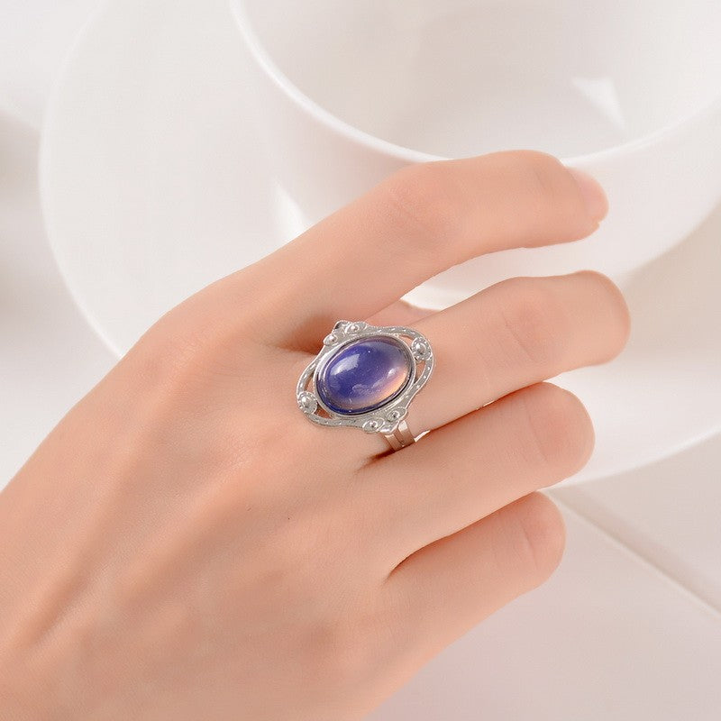 Vintage Cabochon Color Changing Adjustable Mood Ring for Women or Teen