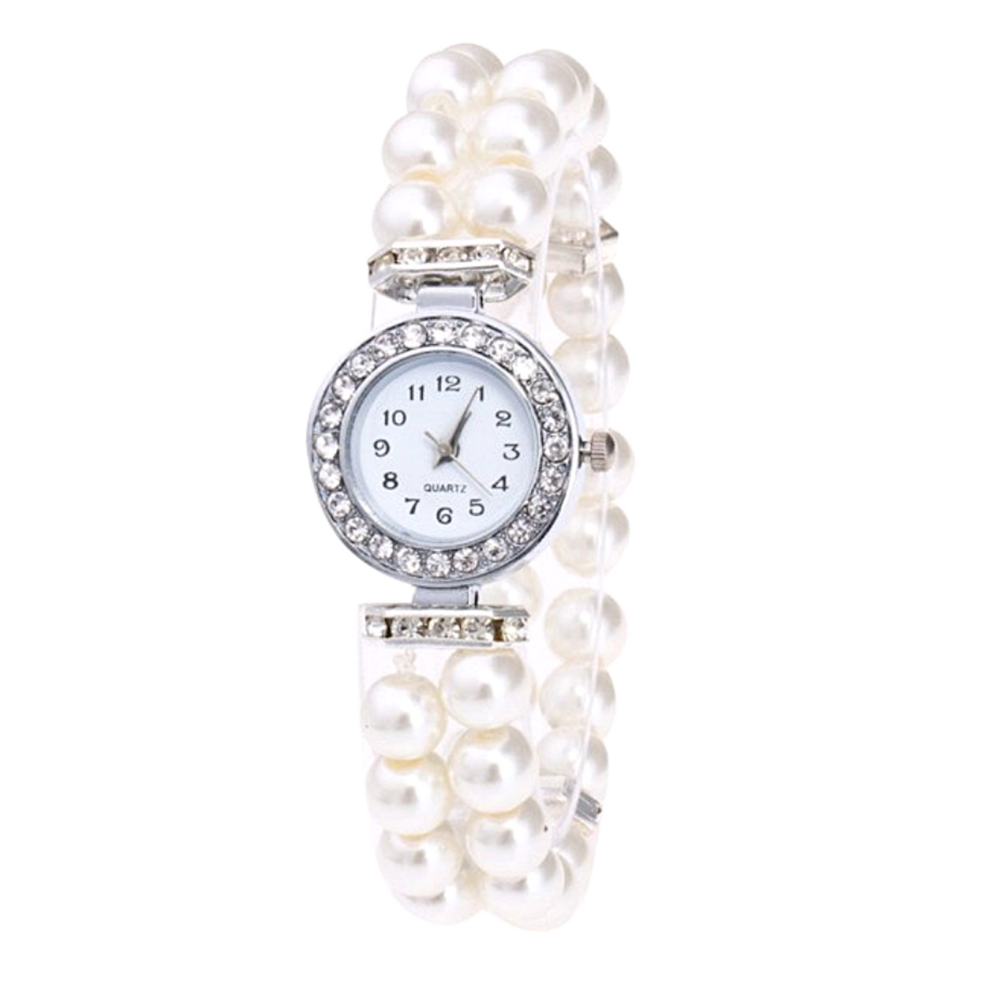 Vintage Era Pearl and Crystal Halo Stretch Elastic Watch for Woman Any Occasion Wedding Accessories
