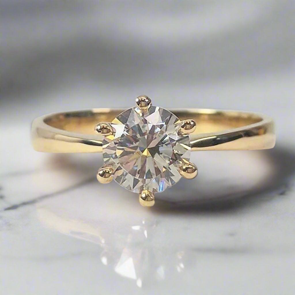 Nessa 1CT Round Simulated Diamond Solitaire 18K Yellow Gold Ring for Women