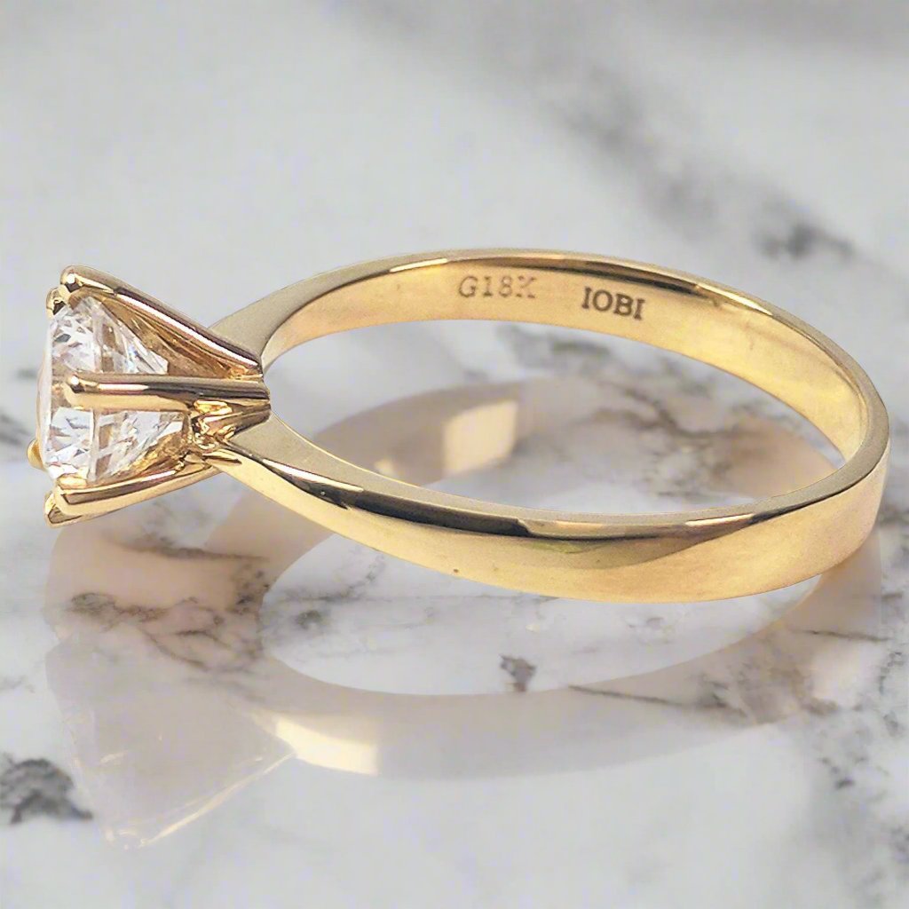 Nessa 1CT Round Simulated Diamond Solitaire 18K Yellow Gold Ring for Women